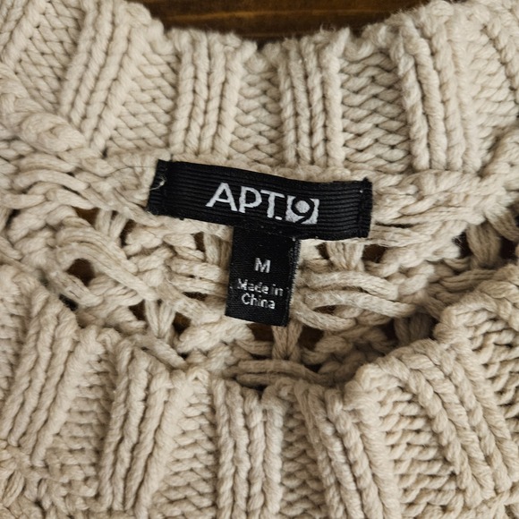 APT.9 Women's Open Knit Cap Sleeve Sweater Top Beige Medium Boho Chunky Textured - Picture 3 of 6